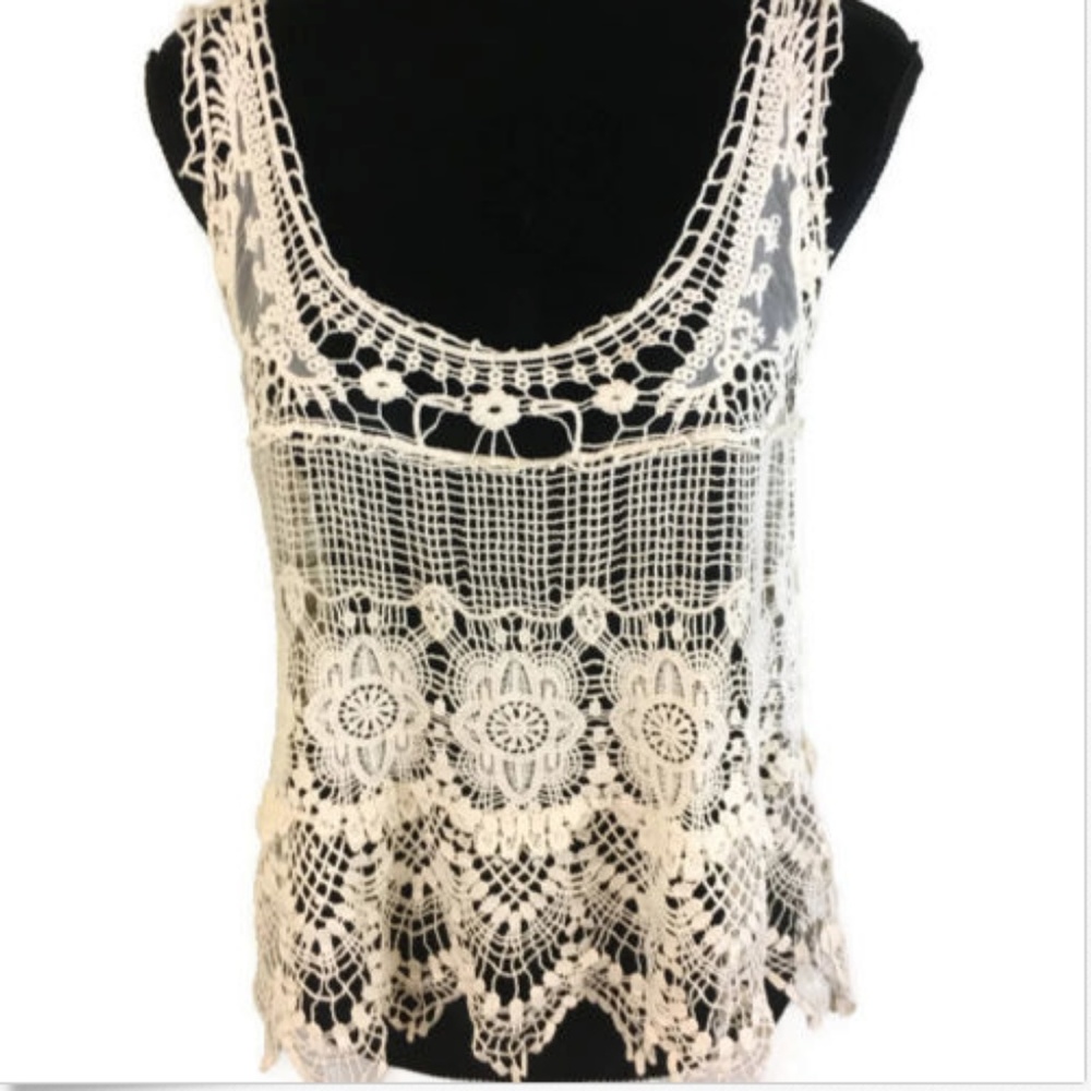 Delia Lace and Tulle Tank Top Cream Sz M